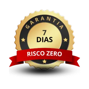 Selo de garantia de 7 dias com a frase "Risco Zero", representando segurança na compra, reembolso garantido e confiança no produto ou serviço oferecido.